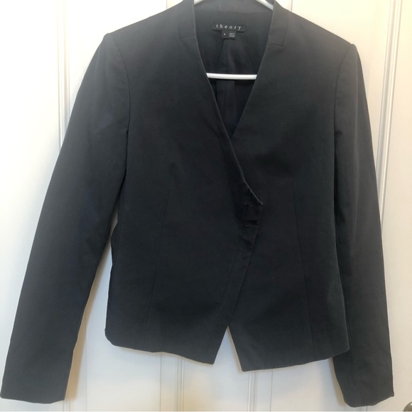 Theory Jackets & Blazers - WOMENS THEORY BLACK LANISO FOSTERED ASYMMETRICAL ZIP BLAZER SZ 6